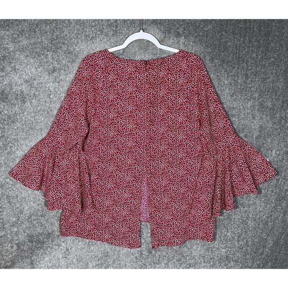 LC Lauren Conrad Ruffle Bell Sleeve Split Back Top Womens Size‎ XL Red Keyhole - Picture 2 of 8